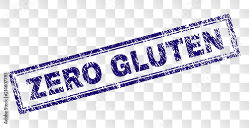 ZERO GLUTEN stamp seal watermark with rubber print style and double framed rectangle shape. Stamp is placed on a transparent background.