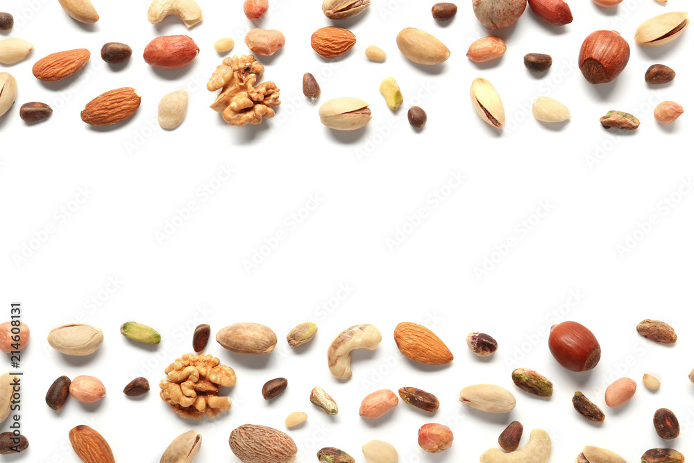 Composition with different nuts on white background Composition with different nuts on white background