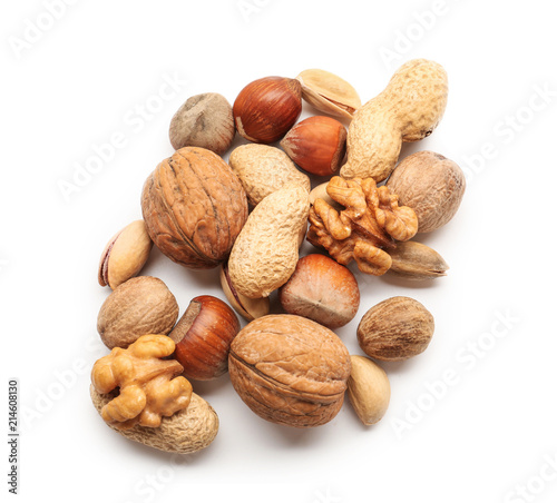 Different nuts on white background