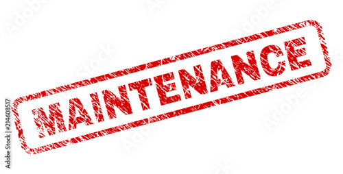 MAINTENANCE stamp seal print with scratced style. Red vector rubber print of MAINTENANCE text with unclean texture. Text caption is placed inside rounded rectangle frame.