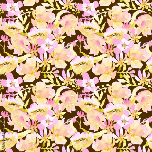 watercolor drawings small flowers, seamless pattern
