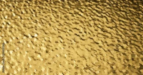 3D rendering Noise hexagon background in gold color