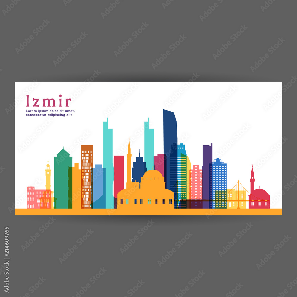 Izmir colorful architecture vector illustration, skyline city silhouette, skyscraper, flat design.