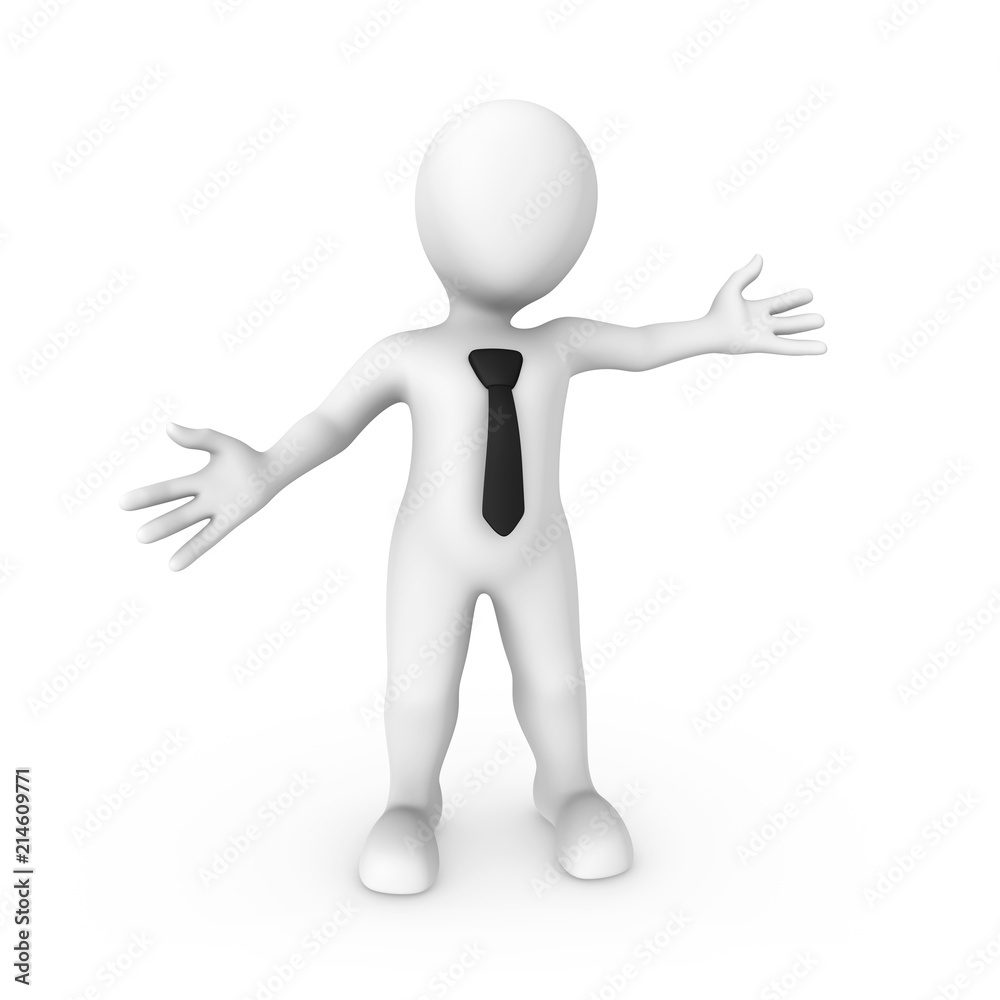 3d rendered white businessman welcomes visitors. 3d rendered white businessman welcomes visitors.