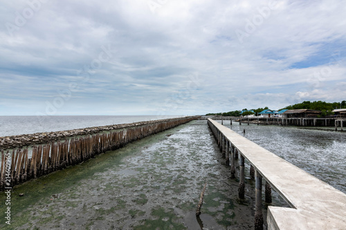 Breakwater made of bamboo and boardwalk.