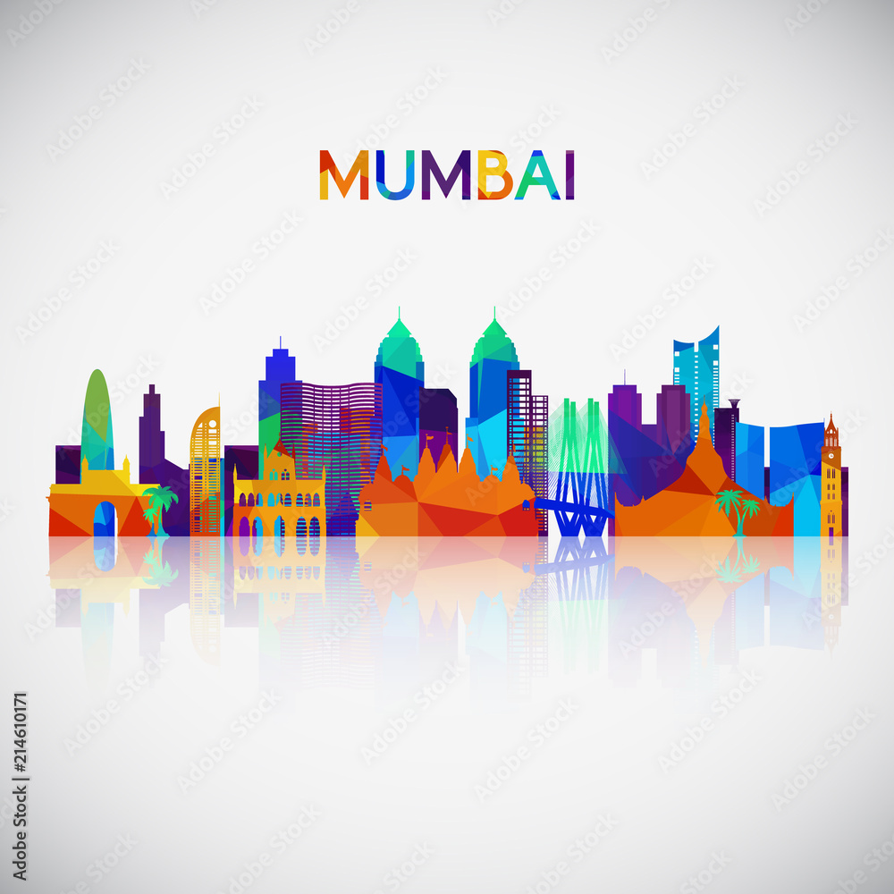 Mumbai skyline silhouette in colorful geometric style. Symbol for your design. Vector illustration.