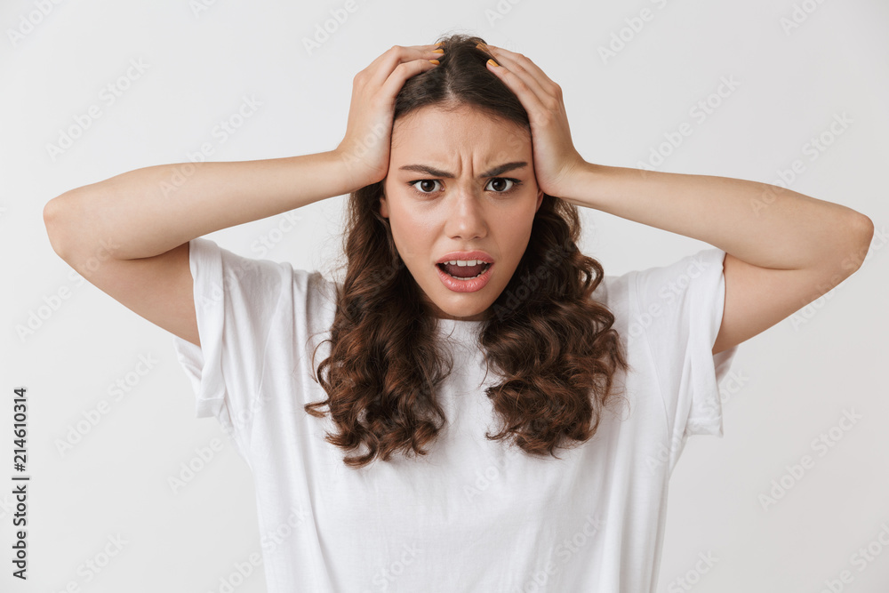 Portrait of an angry young casual brunette woman Portrait of an angry young casual brunette woman