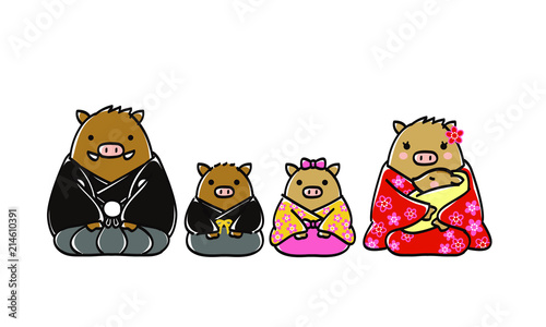 New year's card wild boar family