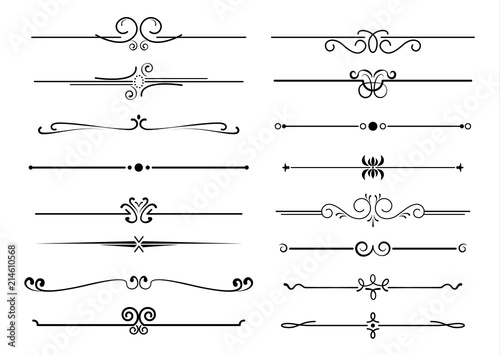 Set of ornamental filigree flourishes and thin dividers photo