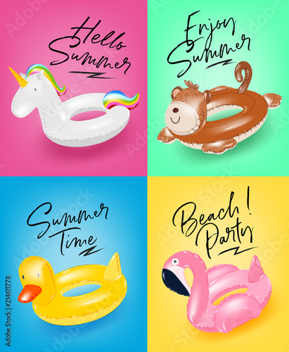 Inflatable ring unicorn, duck, flamingo color