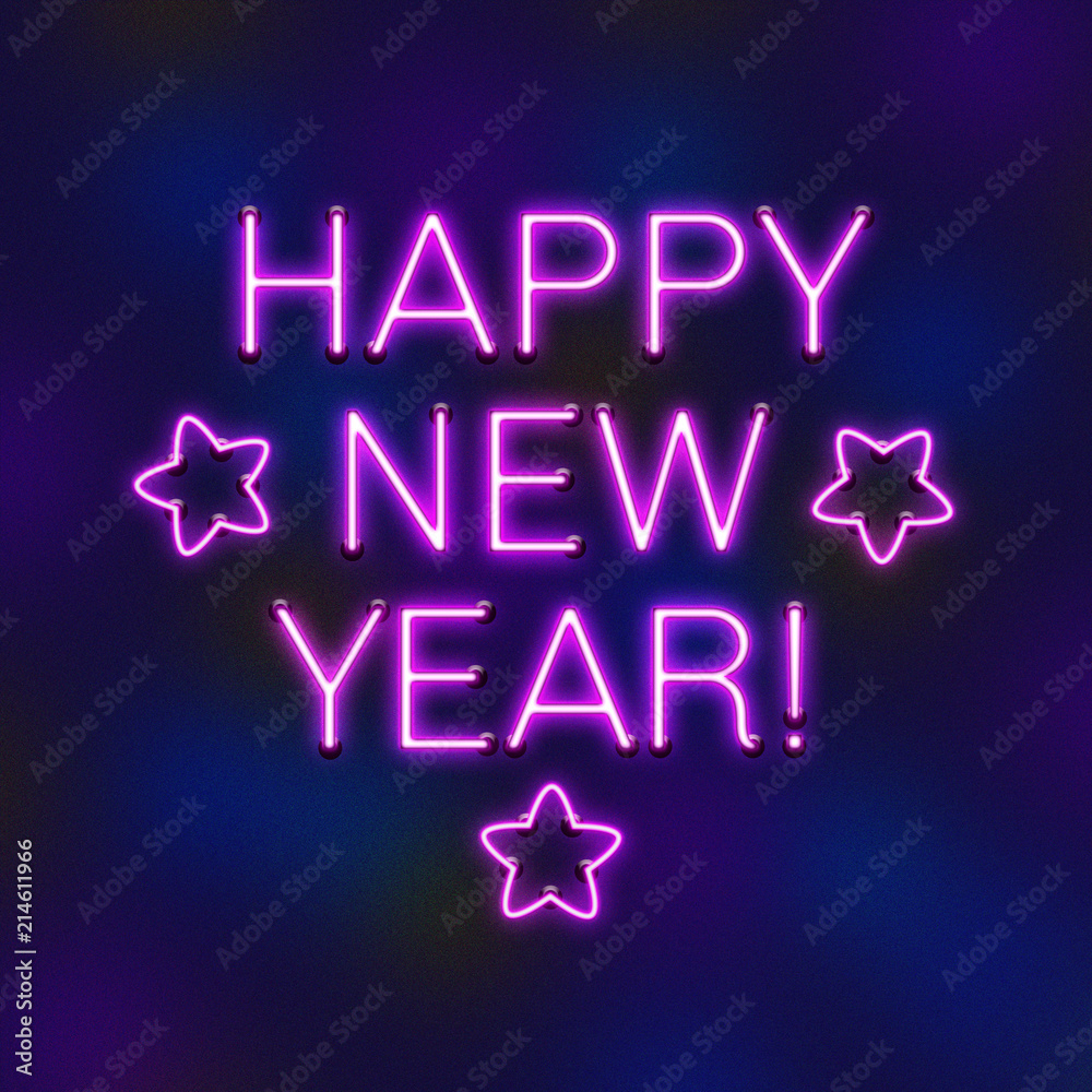 Happy New Year. Cover Calendar page or greeting card in neon effect