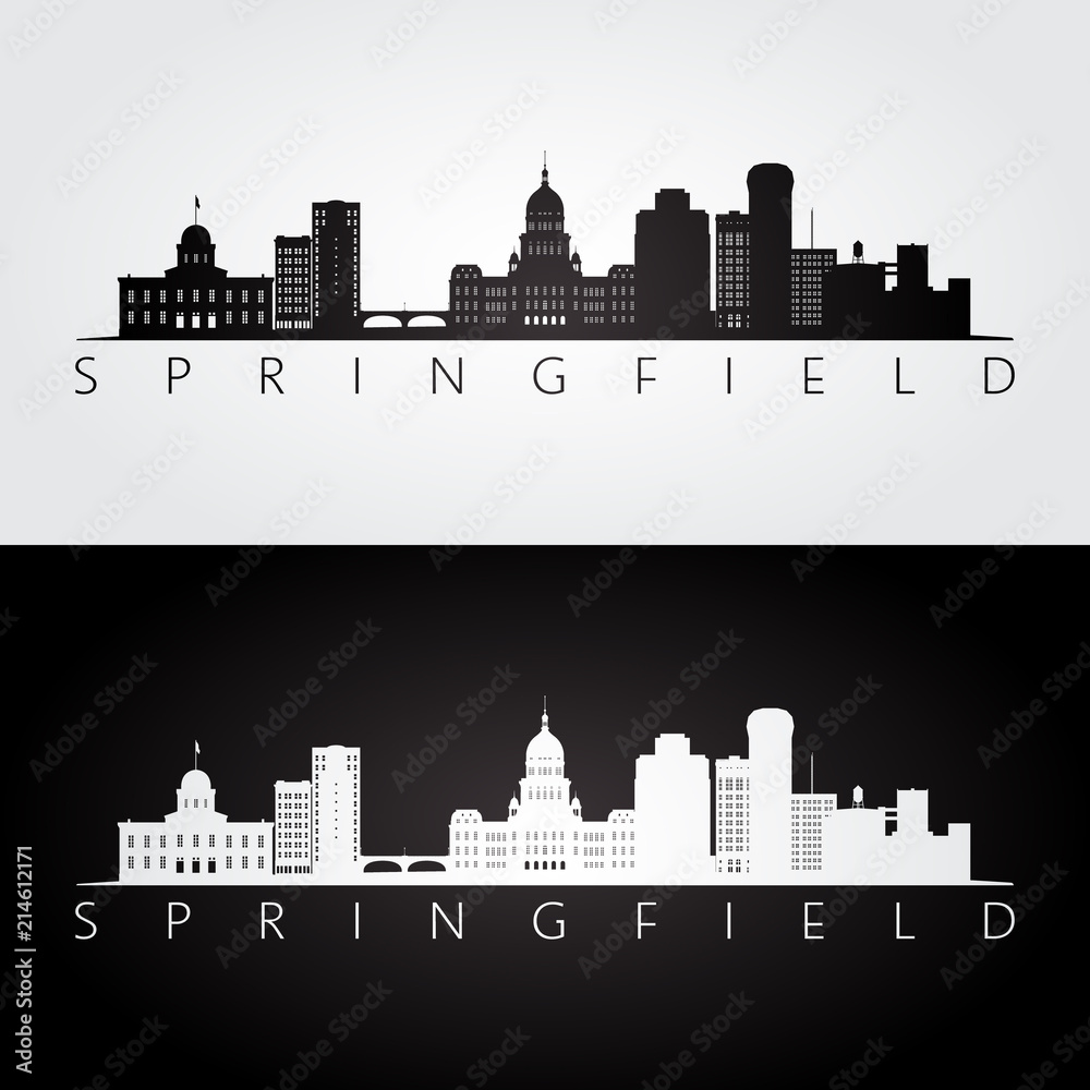 Springfield, USA skyline and landmarks silhouette, black and white design, vector illustration.