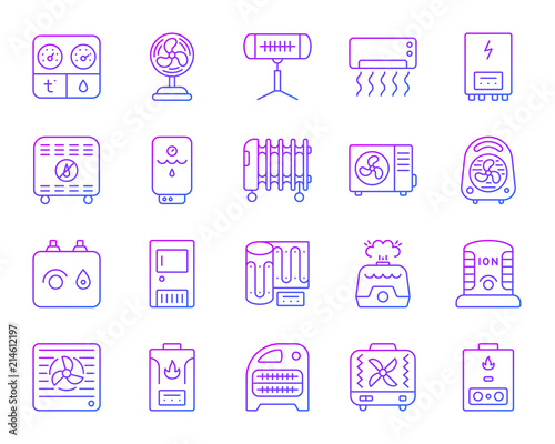 Hvac simple color line icons vector set