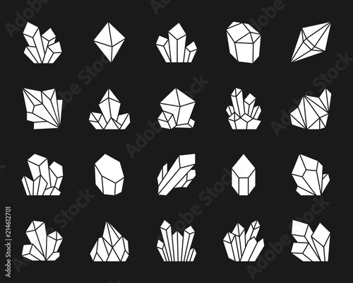 Crystal white silhouette icons vector set