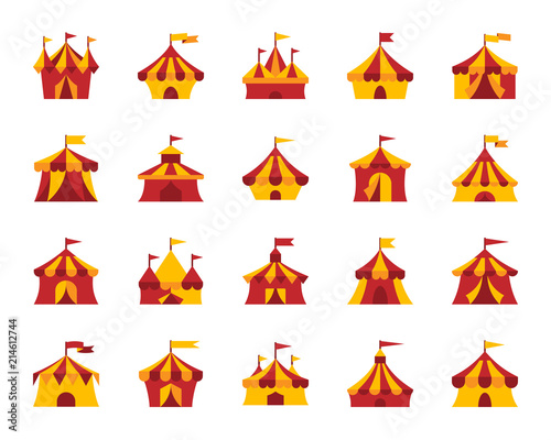 Circus Tent simple flat color icons vector set