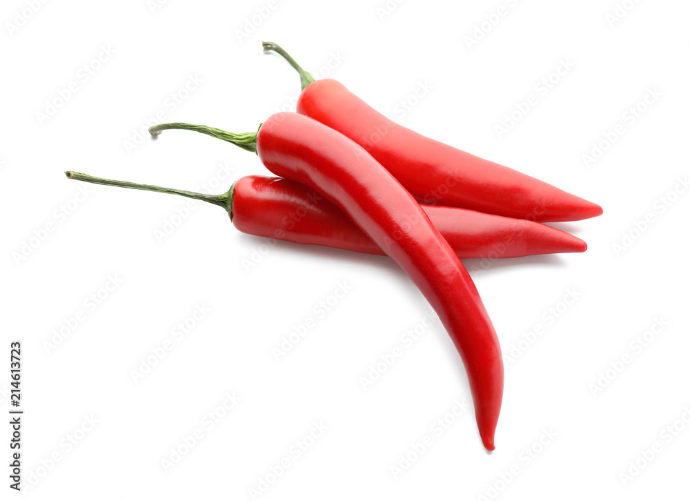 Fresh hot chili peppers on white background Fresh hot chili peppers on white background