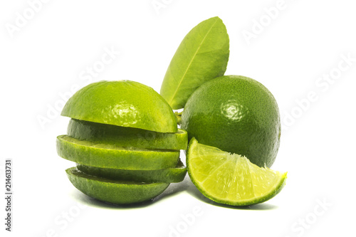 Green lime isolated on white background.