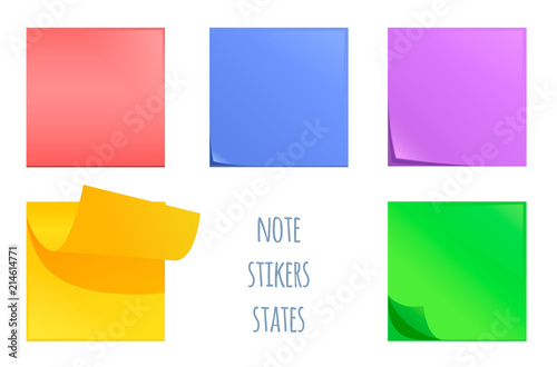 Set of post note stickers. Colorful office stationery tool