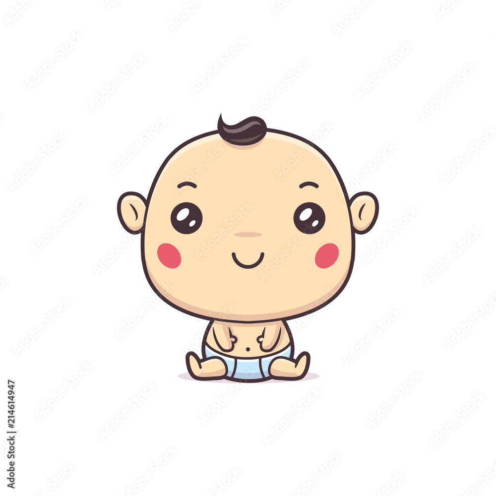 Cute kawaii baby boy cartoon illustration isolated on white Cute kawaii baby boy cartoon illustration isolated on white