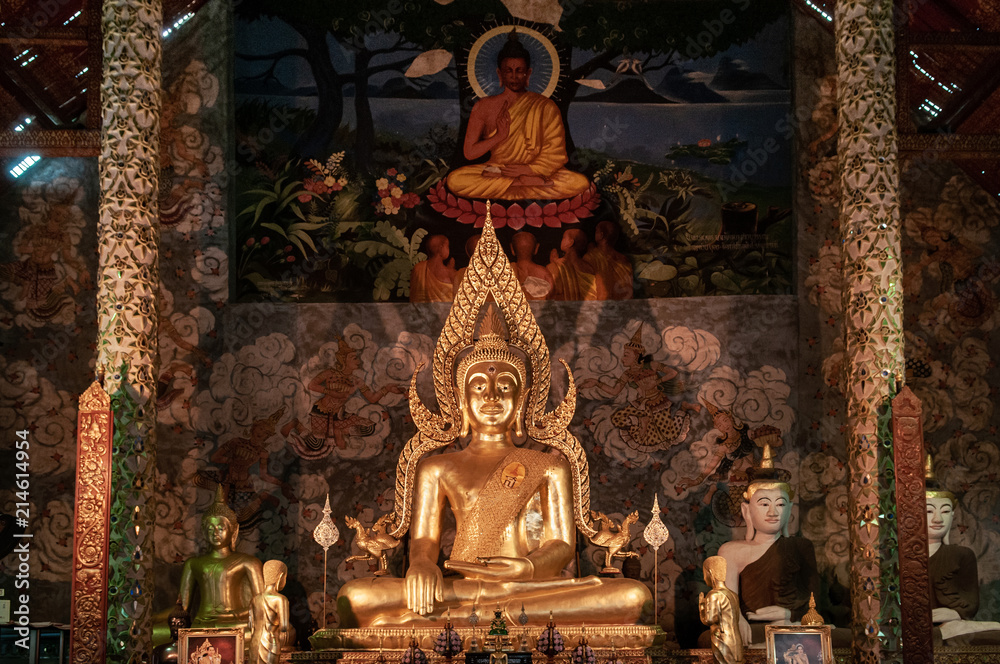 Golden Bells in Buddhist temple, Wat Phra That Cho Hae, Phrae, Thailand