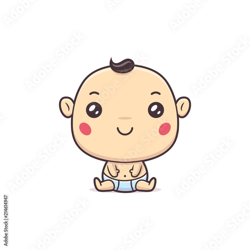 Cute kawaii baby boy cartoon illustration isolated on white