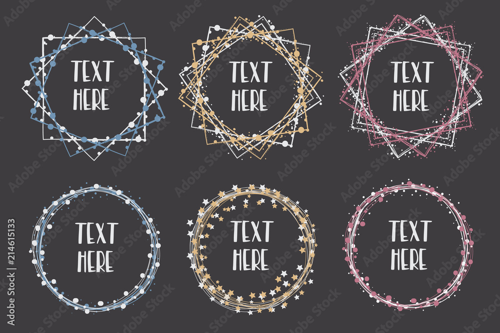 Hand Drawn set of Vector Round and Square Frames with place for text
