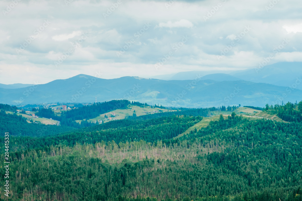 Amazing view on beautiful mountains landscape. Carpathian mountains ridge. Ukraine, Europe.