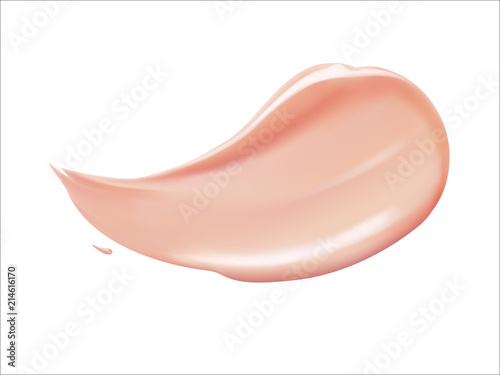 Cosmetic concealer. Realistic brown cream texture for makeup. Cosmetic liquid foundation cream smudge smear strokes. Make up smear isolated on white background. Vector