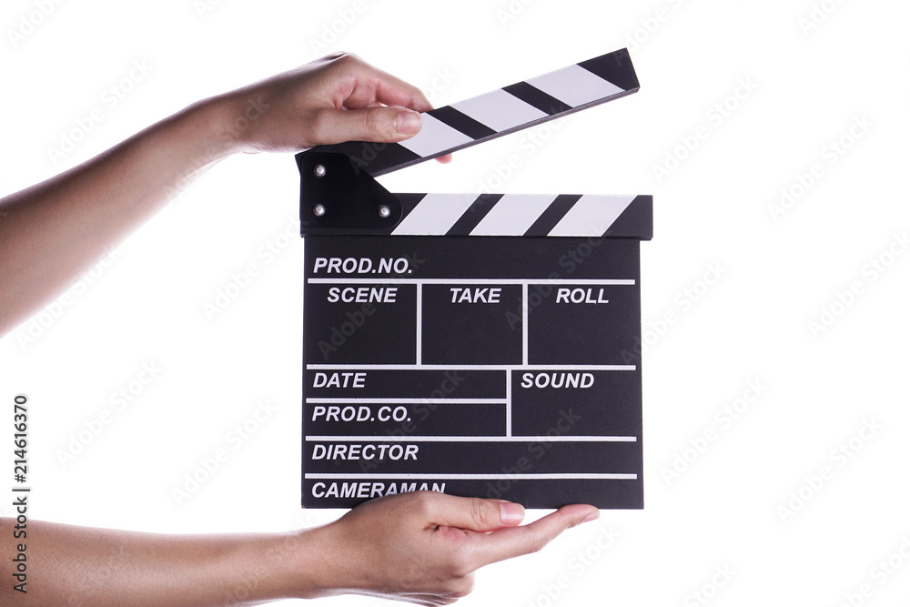 Hands holding clapper board or slate film concept.