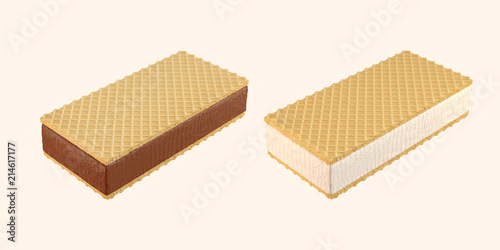 vanilla and Chocolate ice cream sandwich wafer isolated on white background,3D illustration.