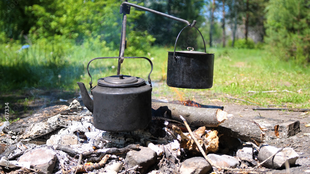 Cooking on an open fire. Outdoor recreation. Cooking on an open fire. Outdoor recreation.