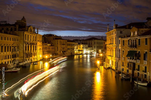 Canal Grande at night, Venice, Italy.