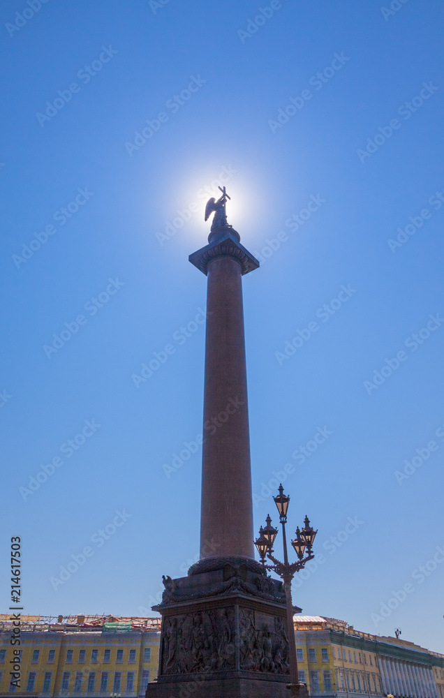 St. Petersburg Palace square Alexander column solar glow