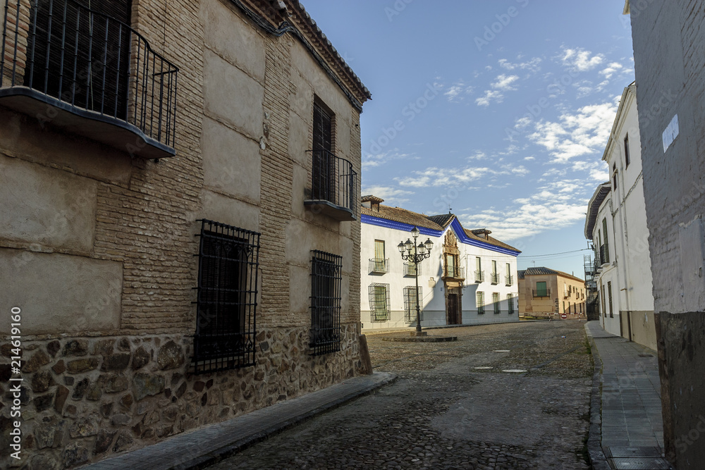 facades of Renaissance buildings of Almagro in the province of Ciudad Real, Spain.