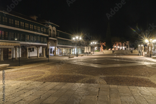 night view of the main square of Almagro in the province of Ciudad Real, Spain.