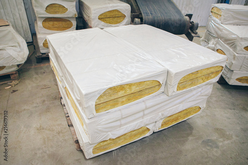 The texture of mineral wool for insulating the walls. warehouse of products ready for import