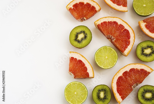 cut ripe lime kiwi fruit and grapefruit