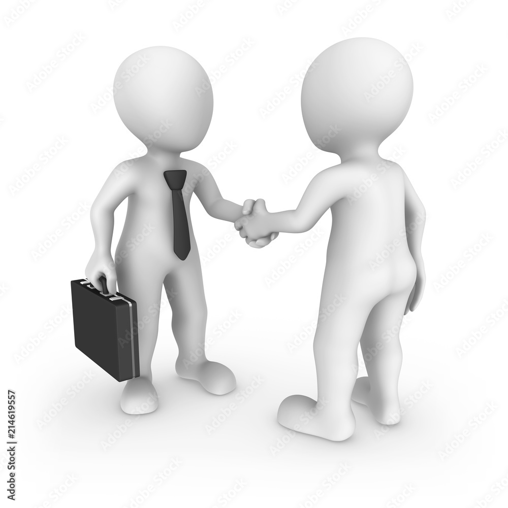 3d businessman and client shaking hands. 3d businessman and client shaking hands.