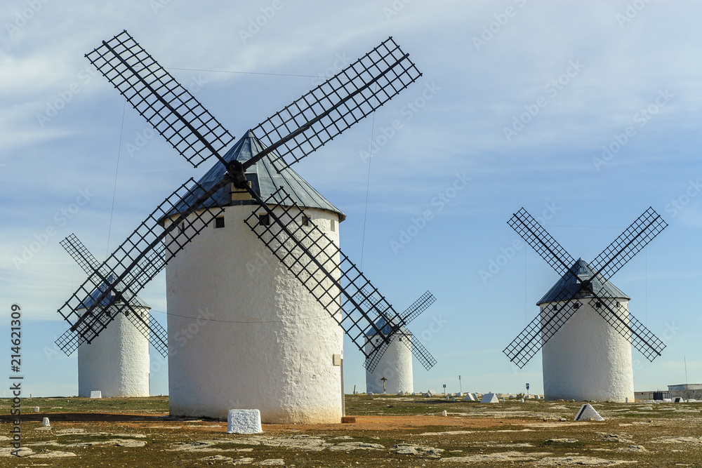 typical image of windmills of Castilla La Mancha in Campo de Criptana, Spain.
