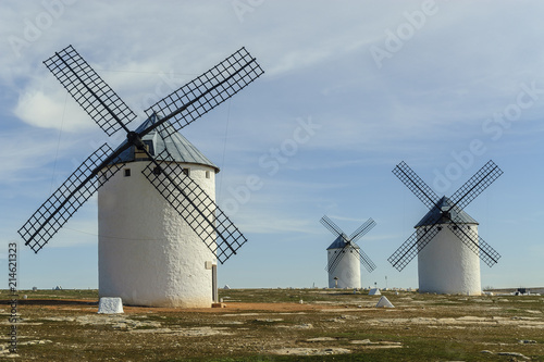 typical image of windmills of Castilla La Mancha in Campo de Criptana, Spain.