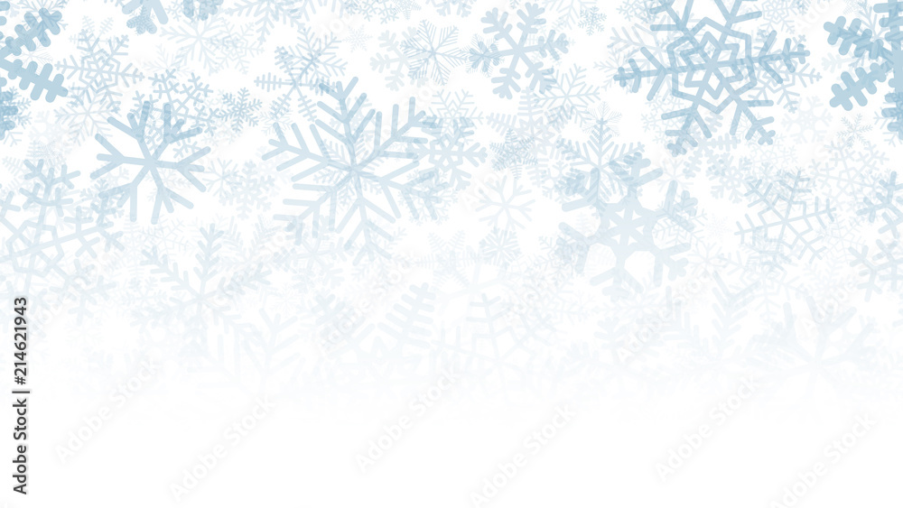 Christmas background of many layers of snowflakes of different shapes, sizes and transparency. Gradient from light blue to white Christmas background of many layers of snowflakes of different shapes, sizes and transparency. Gradient from light blue to white