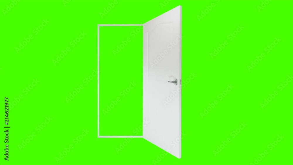 White door open and close on green background. No animation, green screen isolated White door open and close on green background. No animation, green screen isolated
