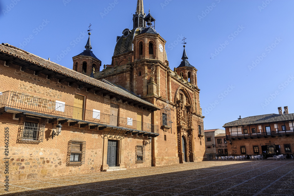 main square ,balcony, from the Middle Ages in the town of San Carlos del Valle, Ciudad Real, Spain