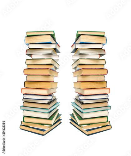 large stack of different books isolated on white background
