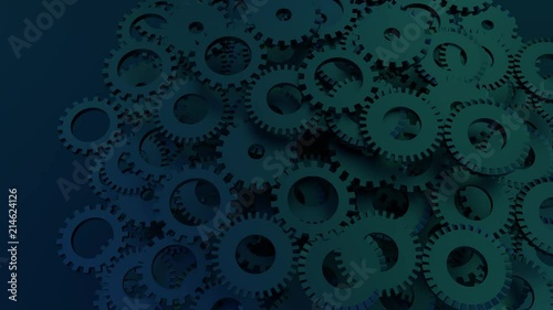 Gear system animation. Motion design of seamless loop cogs rotation.