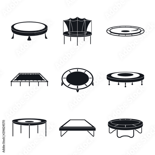 Trampoline jumping park joy icons set. Simple illustration of 9 trampoline jumping park joy vector icons for web