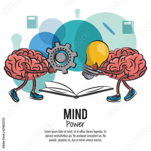 Brains holding bulb and gear and open book vector illustration graphic design