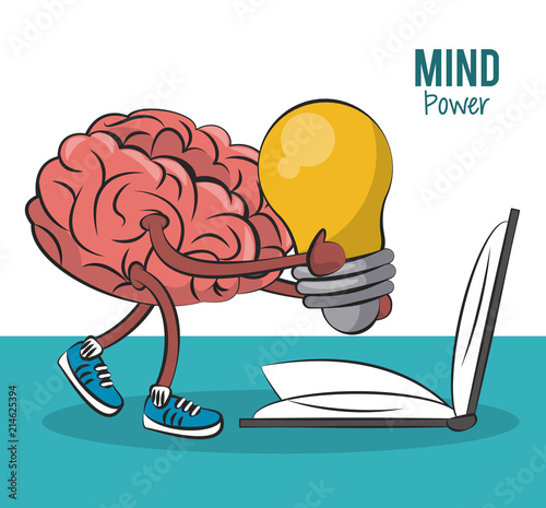 Brain holding big idea and open book vector illustration graphic design