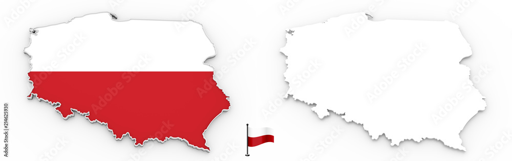 Fototapeta Mapa 3D Polski biała sylwetka i flaga