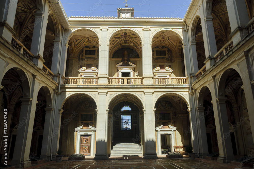 interior of the former palace of the Marquis of Santa Cruz, today converted into the public archive of the Spanish navy in the town of El Viso Del Marques in the Spanish province of Ciudad Real.